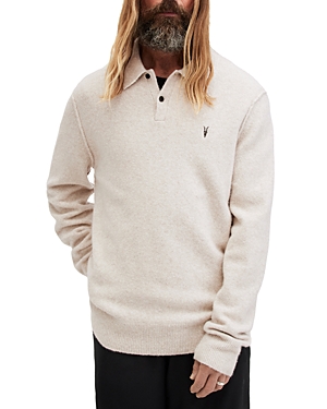 Allsaints Statten Regular Fit Polo Collar Sweater In Oatmeal White