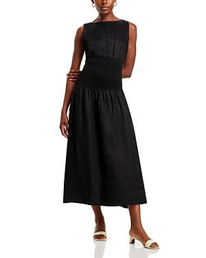 Shop Faithfull The Brand La Canella Smocked Waist Midi Dress In Black