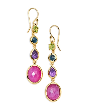 Ippolita 18k Yellow Gold Rock Candy Multi Stone Summer Rainbow Linear Drop Earrings In Multi/gold