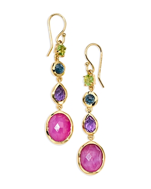 Ippolita 18K Yellow Gold Rock Candy Multi Stone Summer Rainbow Linear Drop Earrings