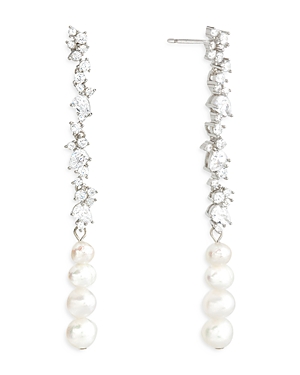 Shashi Alice Cubic Zirconia & Imitation Pearl Linear Drop Earrings In Sterling Silver In White/silver