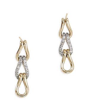 JOHN HARDY 14K YELLOW GOLD SURF DIAMOND CHAIN LINK DROP EARRINGS