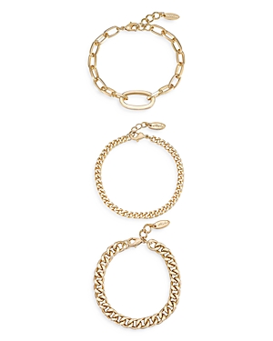 Ettika Chain Game Link Bracelets in 18K Gold Plated, Set of 3