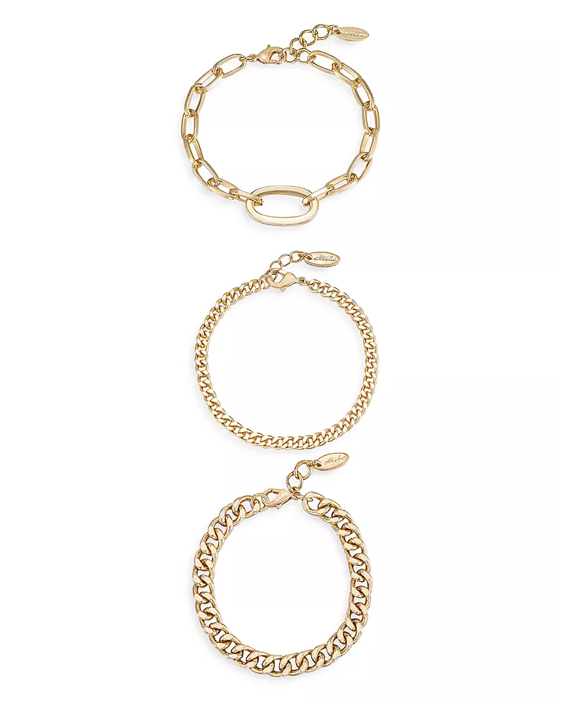 Ettika Chain Game Link Bracelets in 18K Gold Plated, Set of 3