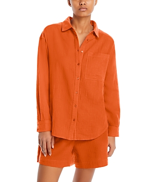 Shop Echo Gauze Boyfriend Shirt Swim Cover-up In Tangerine