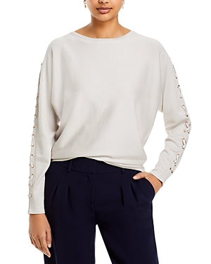 T Tahari Lace Up Dolman Sleeve Sweater In Pale Platinum