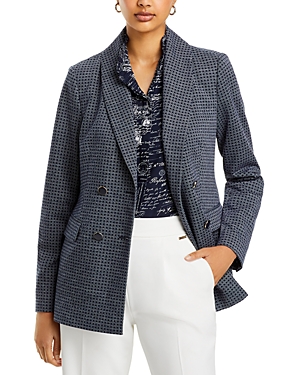 Shop T Tahari Jacquard Double Breasted Blazer In Navy/white