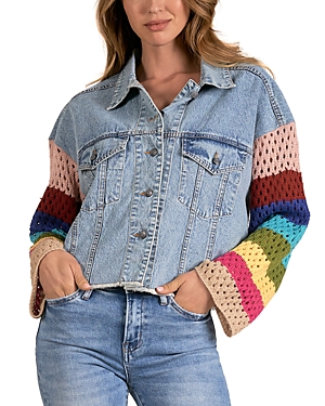 Elan Crochet Sleeve Cropped Denim Jacket