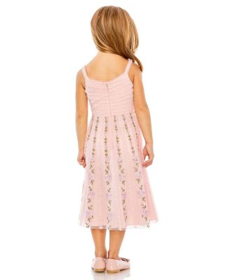 Girls Ruffle Floral Embroidered Detail Mini Dress - Little Kid, Big Kid