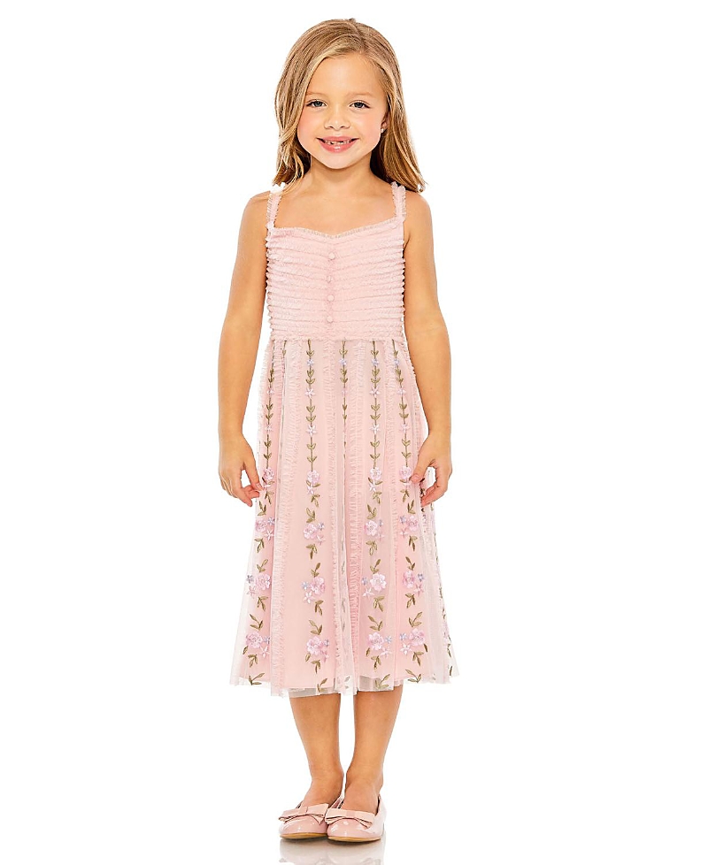 MAC DUGGAL GIRLS RUFFLE FLORAL EMBROIDERED DETAIL MINI DRESS - LITTLE KID, BIG KID