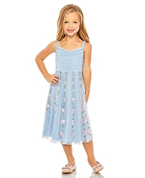 Mac Duggal Girls' Ruffle Floral Embroidered Detail Mini Dress - Little Kid, Big Kid In Blue Multi