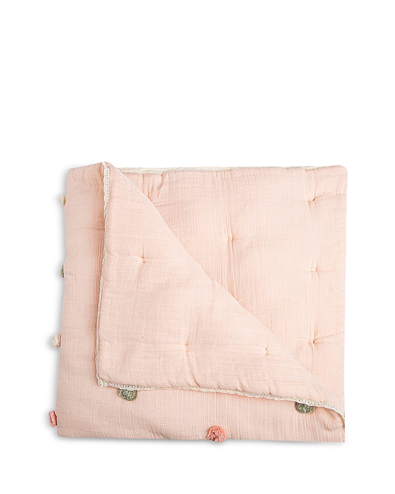 Crane Baby Pompom Cotton Muslin Baby Blanket In Pink