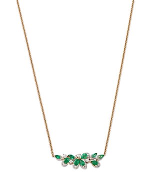 Bloomingdale's Emerald & Diamond Curved Bar Flower Necklace In 14k Yellow Gold, 17 In Green/gold