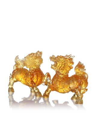 Benevolent Fortune Qilin Crystal Sculpture, Set of 2