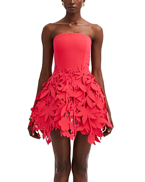 Oscar De La Renta Strapless Papercut Mini Dress In Raspberry