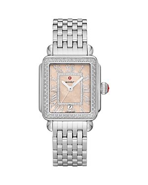 Shop Michele Deco Madison Watch, 33mm X 35mm In Tan/silver