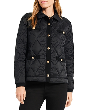 Shop Nic + Zoe Nic+zoe Knit Trim Quilted Jacket In Black Onyx