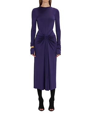 Shop Victoria Beckham Long Sleeve Gathered Midi Dress In Violet