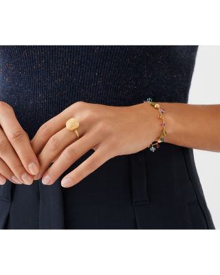 18K Yellow Gold Africa Multi Gemstone BeadDangle Link Bracelet