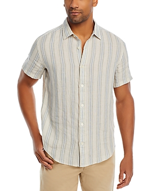 The Men's Store At Bloomingdale's Linen Regular Fit Short Sleeve Button Down Shirt - 100% Exclusive In Blue Stripe