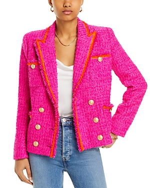 Shop L Agence L'agence Alectra Peak Lapel Textured Jacket In Rhodamine