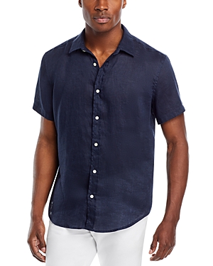 The Men's Store At Bloomingdale's Linen Regular Fit Short Sleeve Button Down Shirt - 100% Exclusive In True Navy