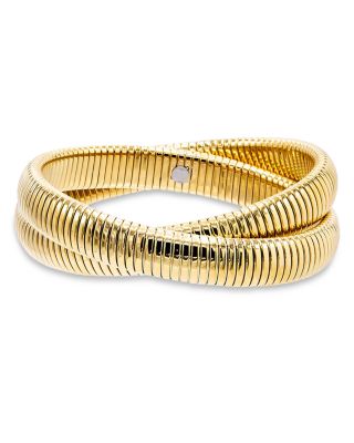 By Adina Eden Chunky Snake Chain Intertwined Bangle Bracelet in 14K Gold Plated