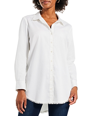 Nic + Zoe Roundabout Picot Trim Stretch Cotton Button-up Shirt In Paper White