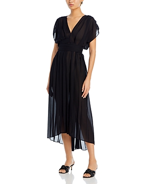 Shop Fabiana Filippi Pleated Georgette Dress In Black