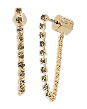 Allsaints Rhinestone Chain Front to Back Earrings in Gold Tone