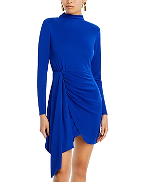 Aqua Long Sleeve Jersey Mock Neck Wrap Skirt Dress - 100% Exclusive In Cobalt