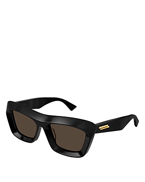Shop Bottega Veneta Scoop Squared Sunglasses, 53mm In Black/brown Solid