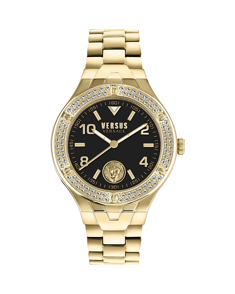 Versus Women's Vittoria Three Hand Gold-tone Stainless Steel Watch 38mm In Black/gold