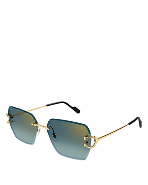 Cartier Decor 24 Carat Gold Plated Rimless Butterfly Sunglasses, 58mm In Gold/blue Gradient