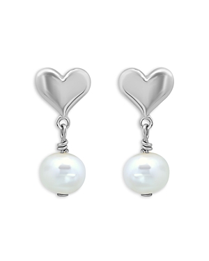 Aqua Heart & Cultured Freshwater Pearl Drop Earrings - 100% Exclusive In Silver/white