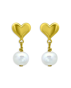 Aqua Heart & Cultured Freshwater Pearl Drop Earrings - 100% Exclusive In Gold/white