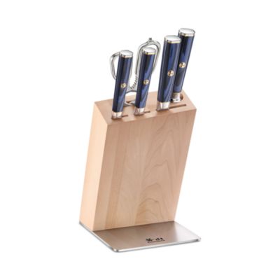 Kita Blue 6-Piece Knife Maple Block Set