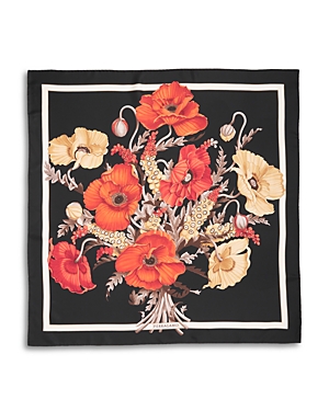 Ferragamo Poppies Print Silk Scarf In Black/orange