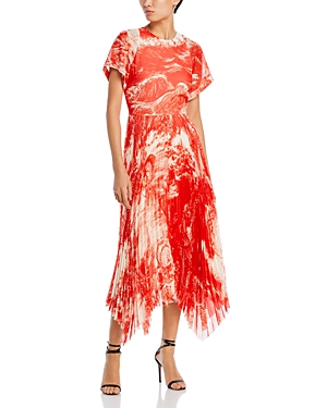 Shop Jason Wu Collection Oceanscape Printed Dress In Chalk/coral