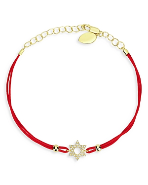 14K Yellow Gold Diamond Star of David Red Cord Bracelet