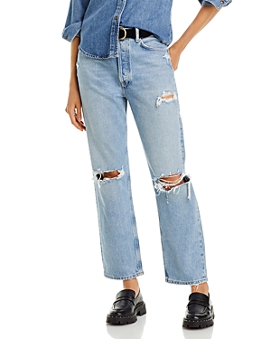 Shop Agolde 90's Ripped High Rise Straight Jeans In Threadbare