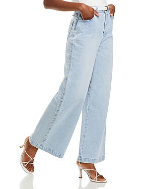 Studded High Rise Wide Leg Jeans in Sabine Wash