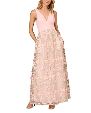 Shop Aidan Mattox Floral Embroidered Mesh Gown In Pink Multi