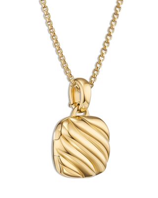 18K Yellow Gold Sculptured Cable Square Locket Pendant