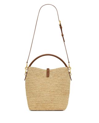 トートバッグ SAINT LAURENT Raffia Bucket Bag Le 37 leather-trimmed raffia bucket bag in neutrals - Saint