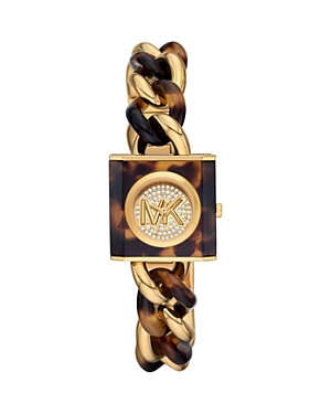 Shop Michael Kors Mk Chain Lock Watch, 25mm X 25mm In Gold/brown
