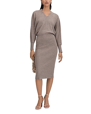 Reiss Womens Neutral Sally V-neck Long-sleeve Wool And Cashmere-blend Midi Dress In Neutral