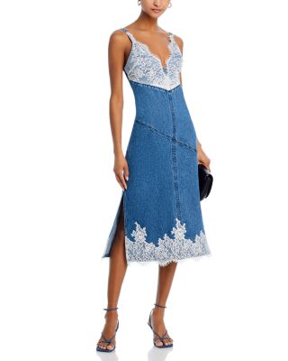 Lace Trim Denim Midi Dress
