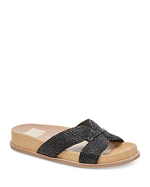 Dolce Vita Selda Raffia Slide Sandal In Onyx Raffia