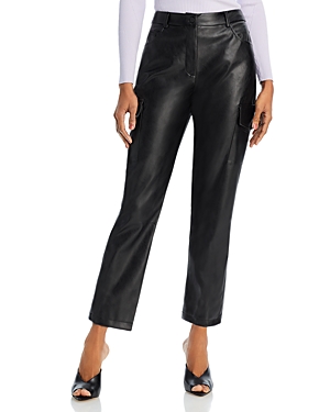 Lucy Paris Faux Leather Cargo Trousers In Black